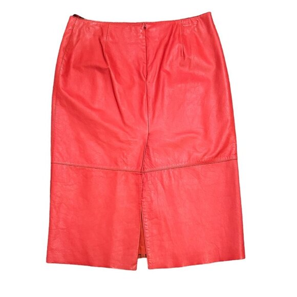 Vintage Kenneth Cole 100% Genuine Leather Red Pencil Skirt Women's Size 10 - Picture 2 of 12